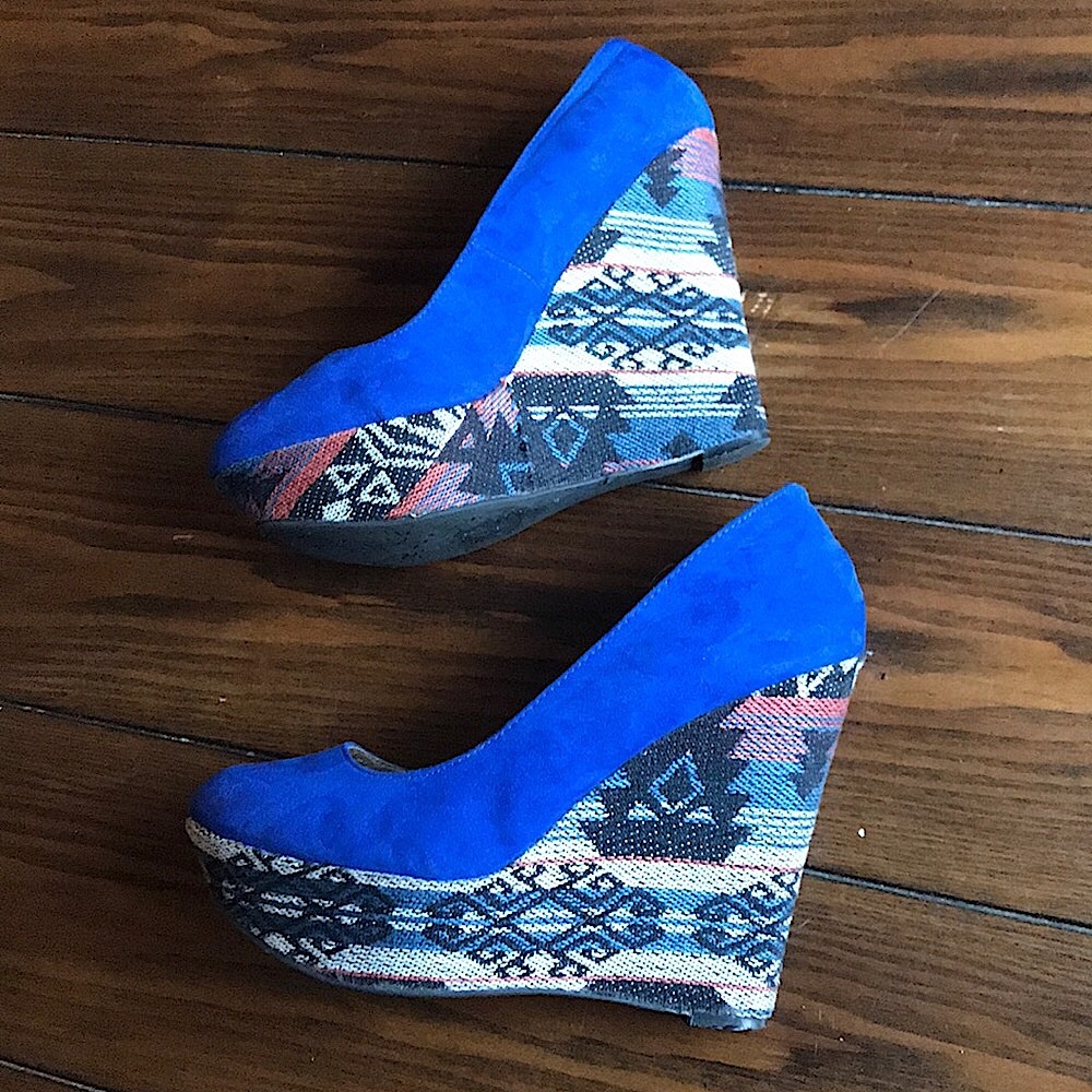 Blue Aztec Wedge Platform Heels - Picture 9 of 9